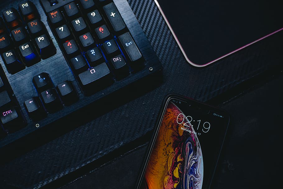 Iphone Near Keyboard, electronics, screen, smartphone, technology HD wallpaper