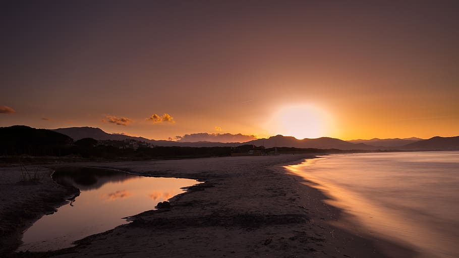 sunset, waters, dawn, dusk, nature, corsica, sardinia, vacations HD wallpaper