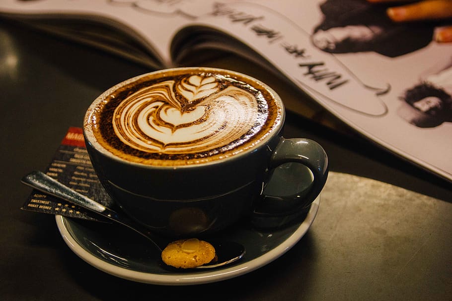 drink, latte, beverage, coffee cup, saucer, pottery, cafe, person HD wallpaper