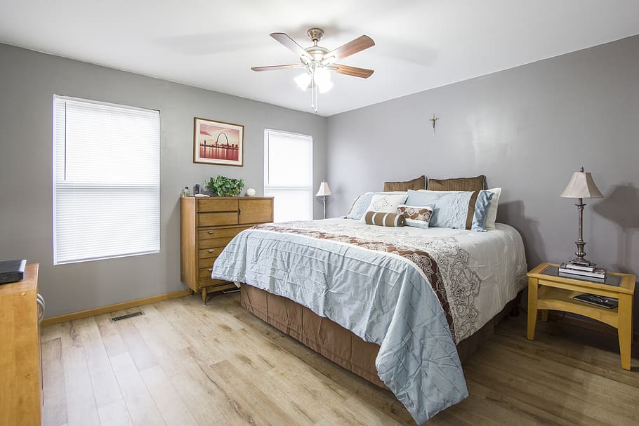 Photo of Bedroom During Daytime, architecture, cabinet, ceiling fan