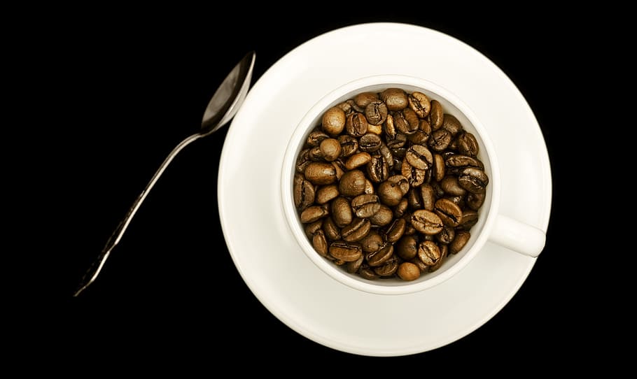 coffee, cup, dark, beans, drink, aromatic, background, beverage HD wallpaper