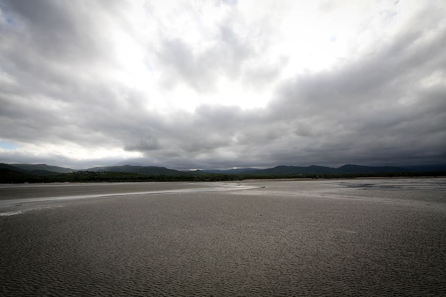 trees, nature, mountains, cloudy, stormy, moody, dark, sand HD wallpaper