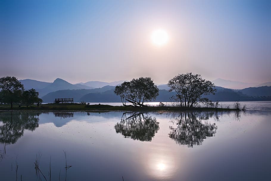 sunrise, lake, river, reflect, reflection, sky, tranquility HD wallpaper