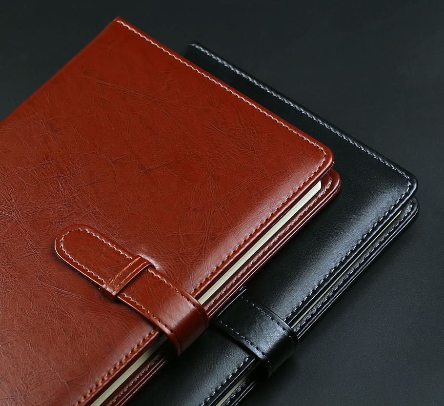leather present, note, notebook, business, paper, office, desk HD wallpaper