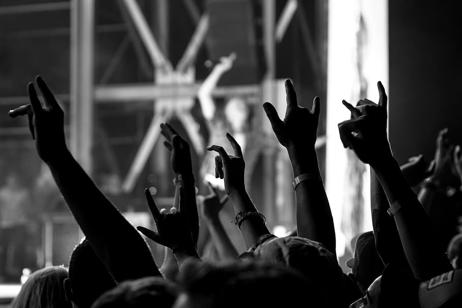 united states, oregon, rock n roll, rock and roll, hands, black and white, HD wallpaper