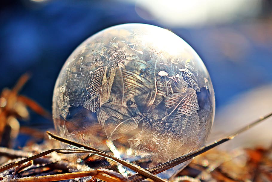 soap bubble, ice bubble, frost bubble, frozen bubble, ice crystal, HD wallpaper