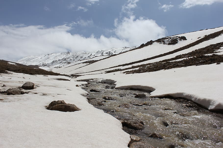 mountain, snow, river, sky, cloud - sky, beauty in nature, scenics - nature HD wallpaper