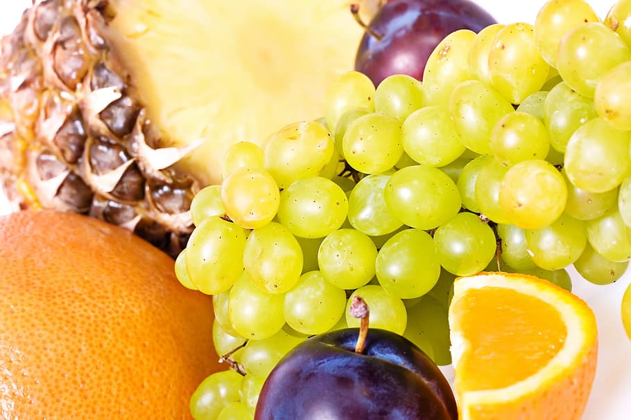 close-up, grapes, plum, orange, color, diet, dieting, eating HD wallpaper