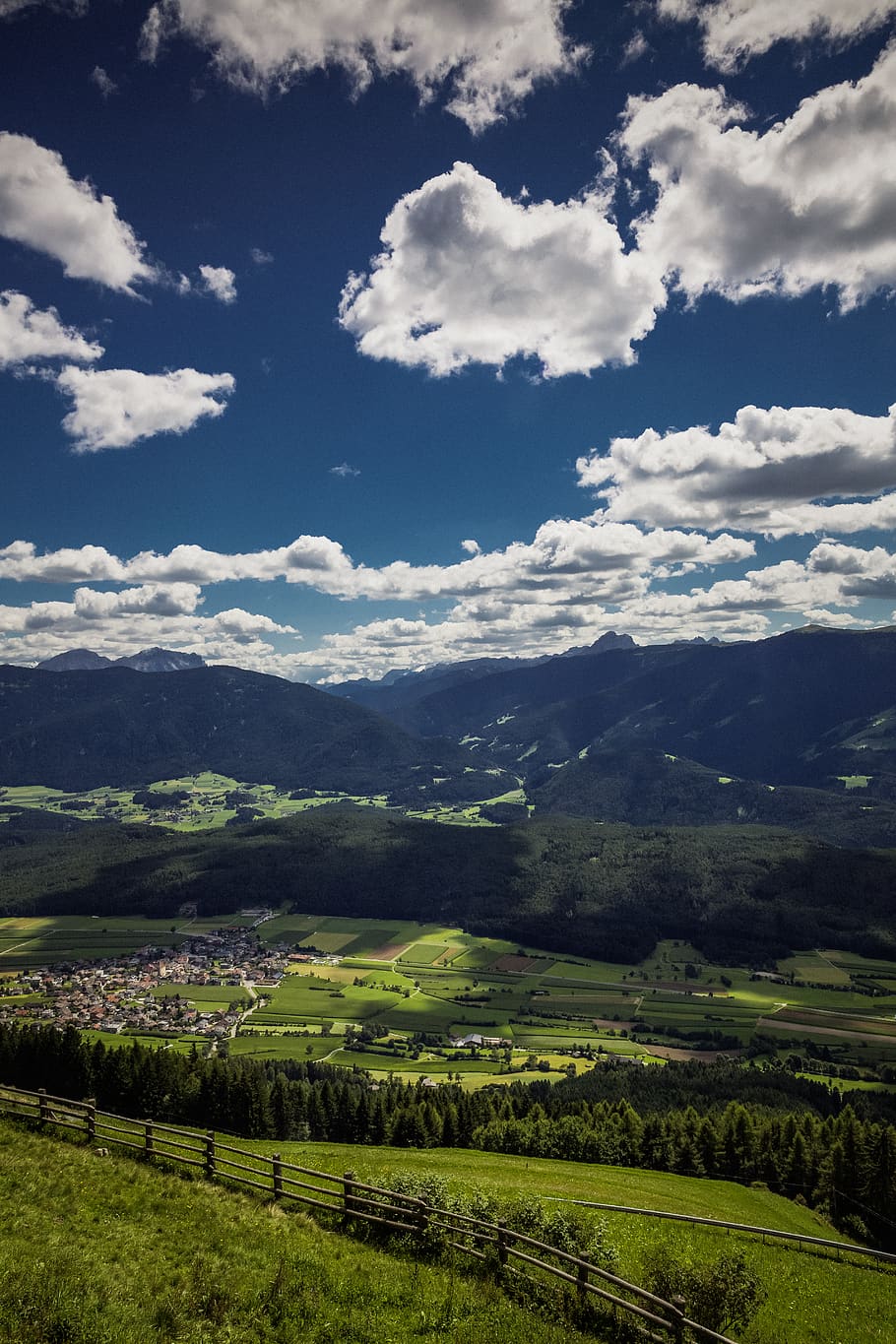 Town Surrounded With Green Grasses and Trees during Daytime, alps HD wallpaper