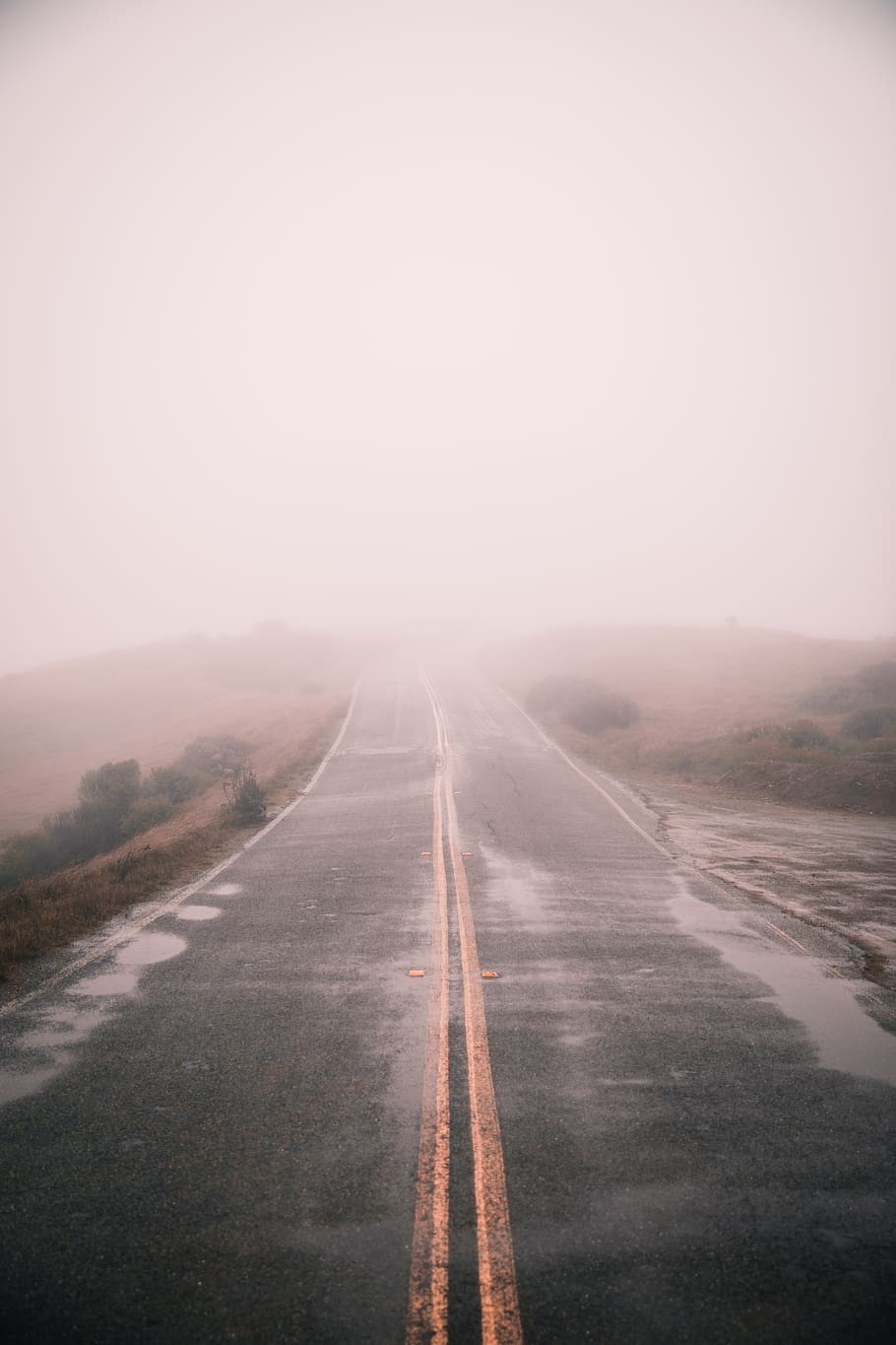gray road covered with fogs, nature, way, highway, outdoors, asphalt HD wallpaper