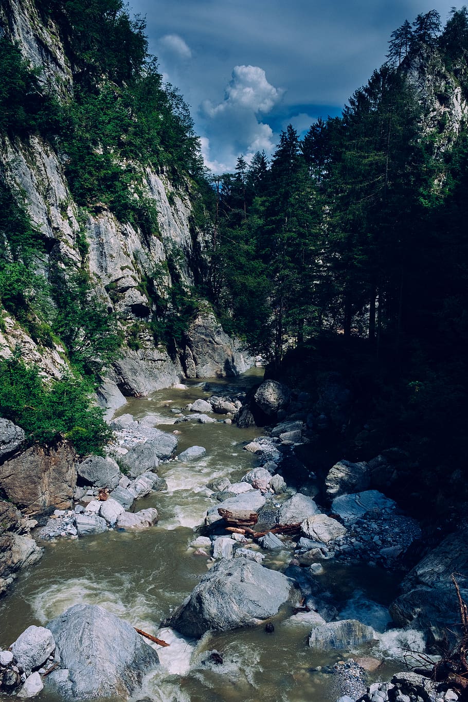 forest, waterfall, stones, mountain, rock, solid, rock - object HD wallpaper