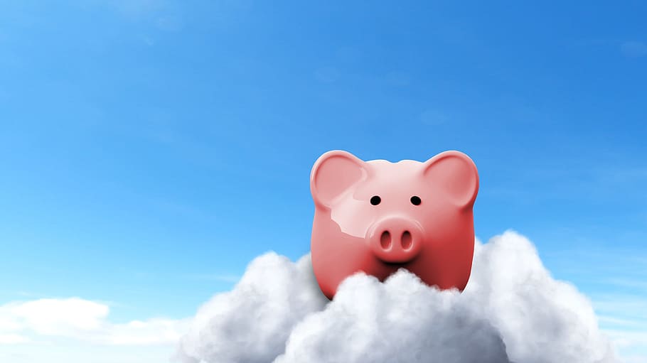 Piggy Bank on Clouds - Savings Concept, banking, business, coin