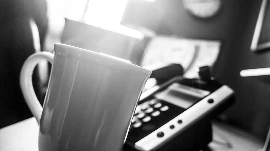 coffee, work, office, home office, mug, phone, computer, cup HD wallpaper