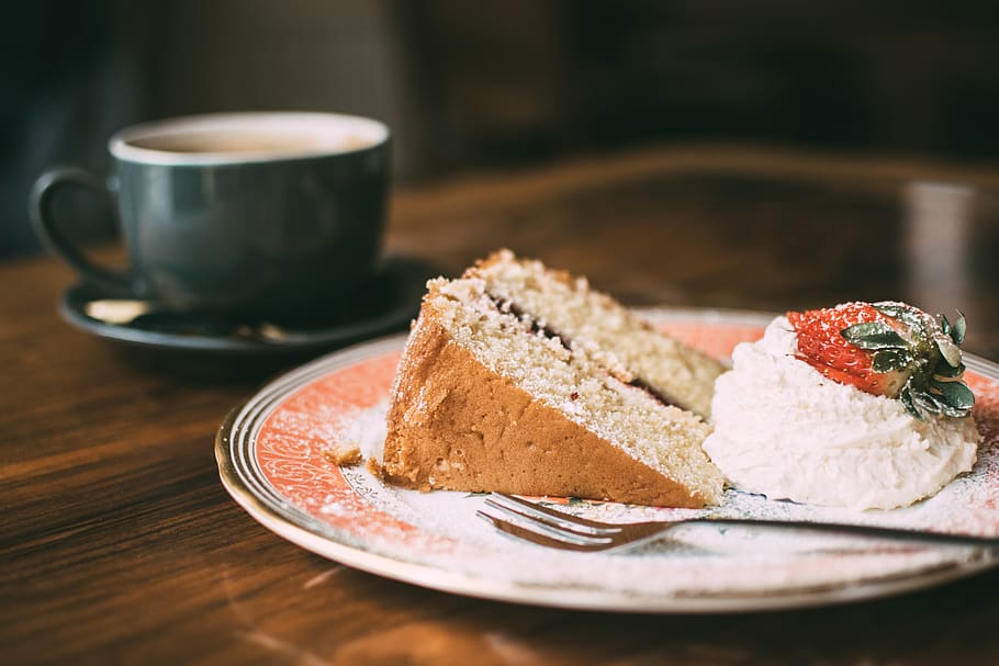 Photo of Sliced Cake on Ceramic Plate, blur, close-up, coffee HD wallpaper
