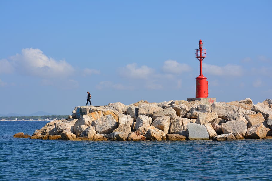 italy, alghero, rock, sea, mediterranean, lighthouse, isolated, HD wallpaper