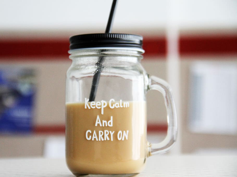 HD wallpaper: keep calm, carry on, and, cup, bottle, coffee, blur, relax |  Wallpaper Flare