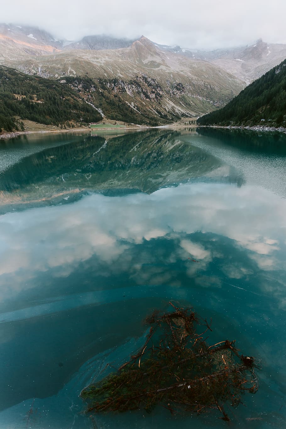 photo of body of water, reflection, lake, mountain, mist, fog HD wallpaper
