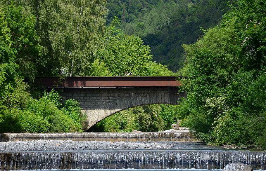 bach, trees, water, nature, waterfall, plant, built structure HD wallpaper