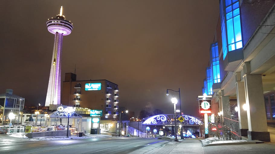 canada, niagara falls, fallsview boulevard, architecture, illuminated HD wallpaper