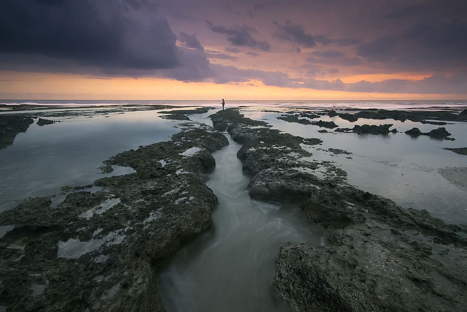 sea, ocean, rock, formation, landscape, nature, waves, adventure HD wallpaper