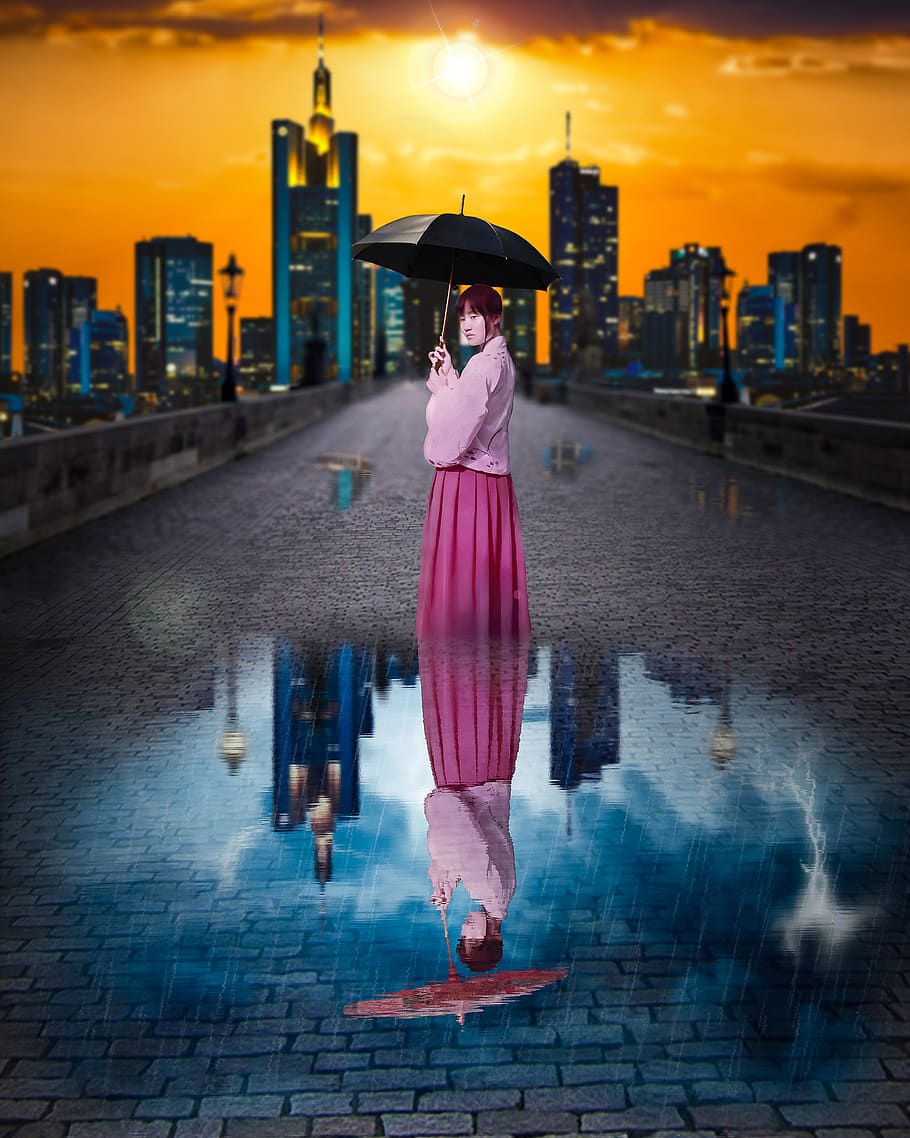 rain, sun, landscape, sky, light, storm, climate, umbrella HD wallpaper