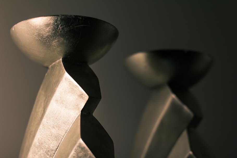 Close-up Photography of Two Brass-colored Candle Holders, art HD wallpaper