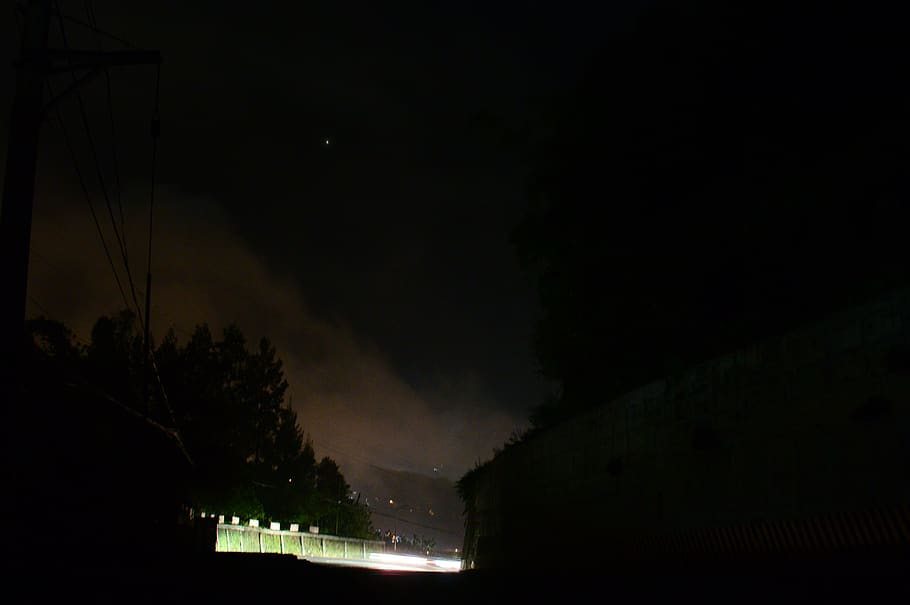 night, light, cloud, fog, trees, creepy, eerie, road, hope HD wallpaper