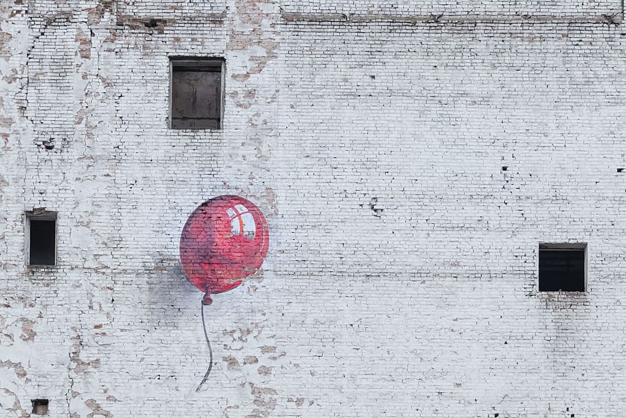 red balloon wall graffiti, built structure, architecture, wall - building feature HD wallpaper