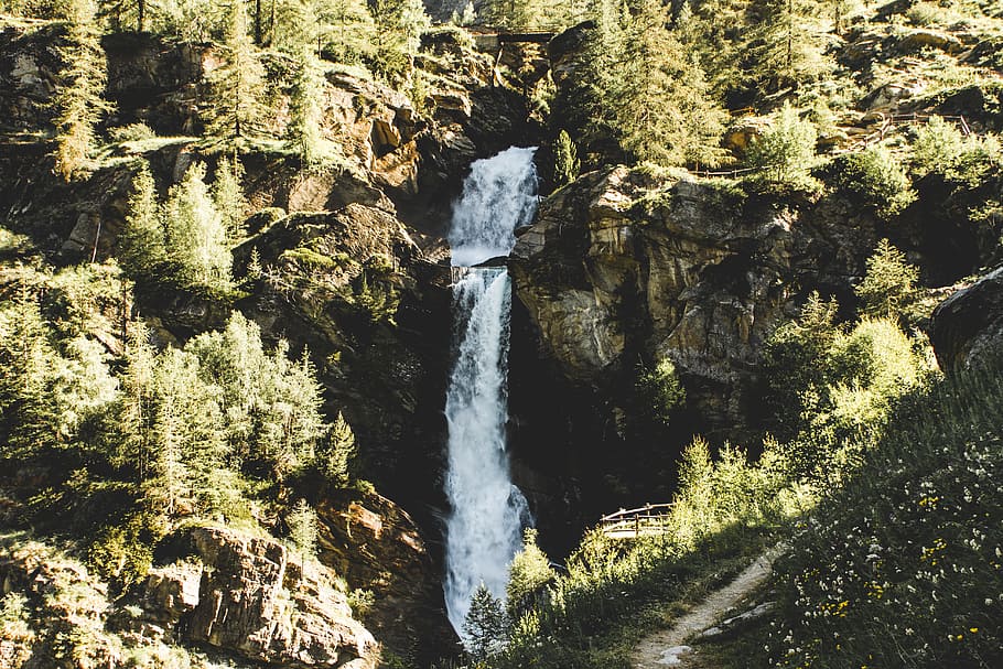 Photo of Waterfalls, daytime, environment, flow, forest, landscape HD wallpaper