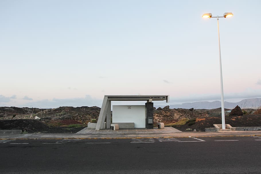 white electric post lamp, tarmac, asphalt, road, lanzarote, way HD wallpaper