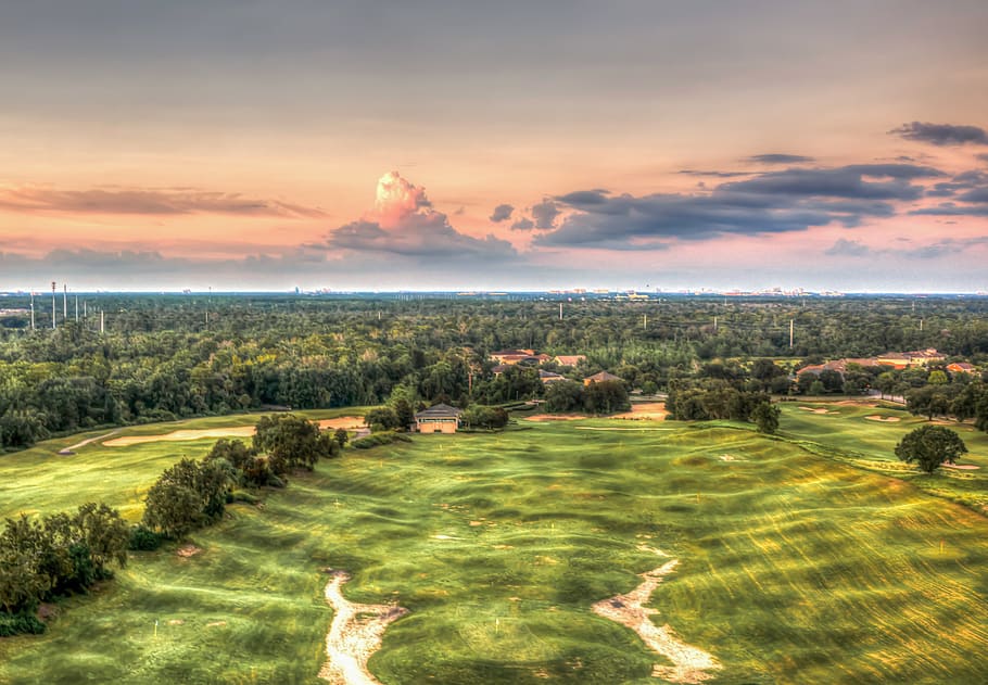 golf course, florida, sunset, nature, outdoors, summer, landscape HD wallpaper