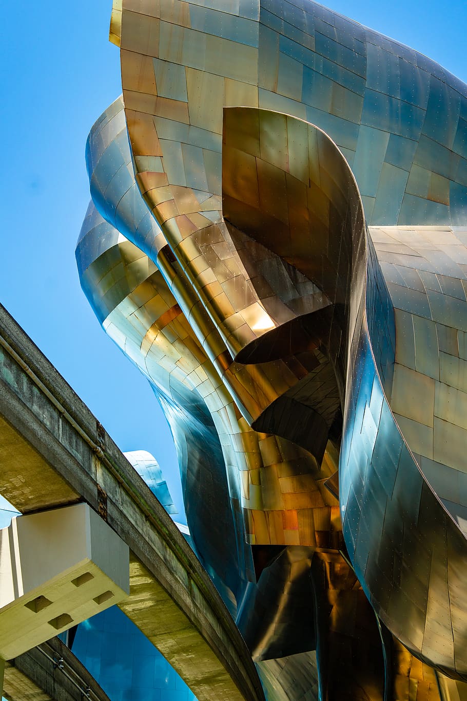 pop museum, frank gehry, architecture, metal, seattle, color, HD wallpaper