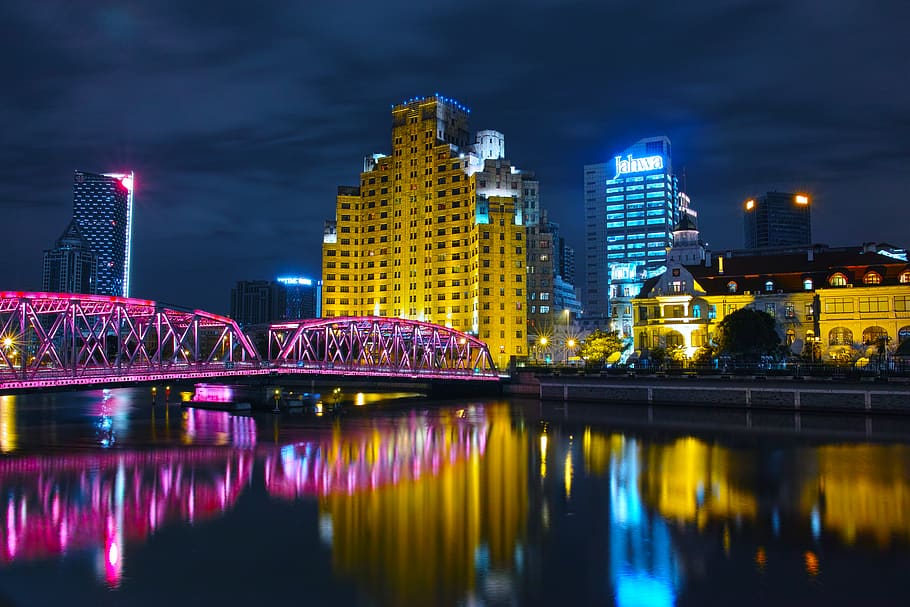 shanghai, china, architecture, building exterior, night, illuminated HD wallpaper