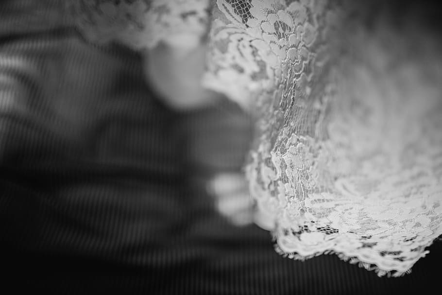 white lace textile, clothing, close-up, selective focus, pattern HD wallpaper