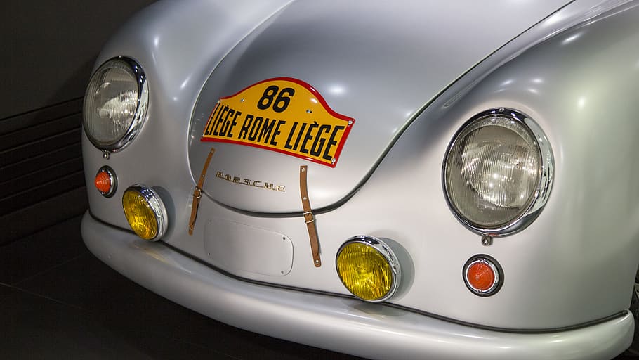 classic silver Porsche vehicle, light, headlight, car, transportation