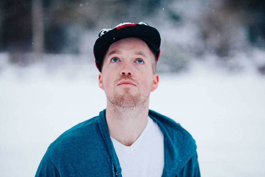 people, man, guy, snow, winter, weather, cap, alone, nature HD wallpaper