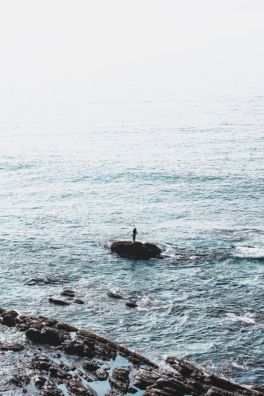 Person Standing on Rock Formation, beach, daylight, fishing, island HD wallpaper