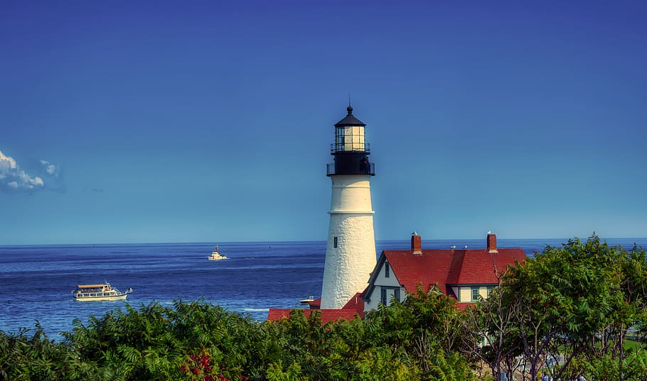 portland head, lighthouse, sea, ocean, maine, america, attractions, HD wallpaper