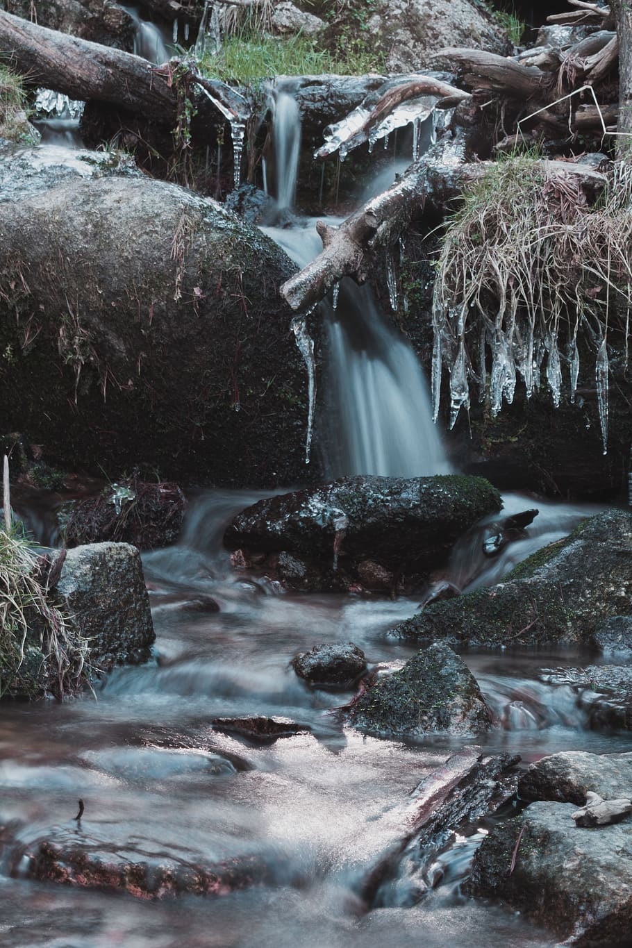 river, water, wallpaper, winter, rocks, trees, woods, forest HD wallpaper