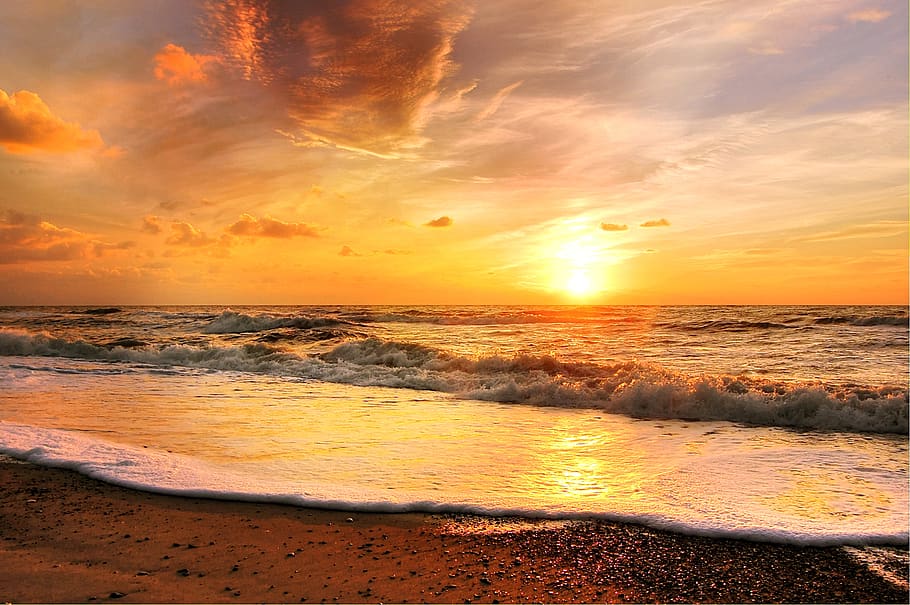 sun, beach, summer, ocean, sea, water, sand, vacations, sunset, HD wallpaper