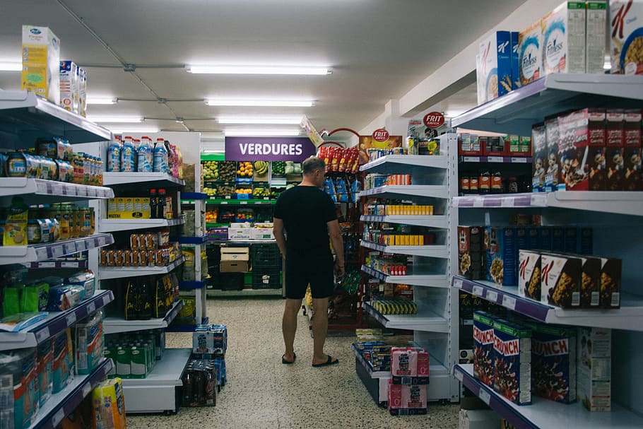 spain, salou, man, thinking, market, man in black, shop, summer HD wallpaper