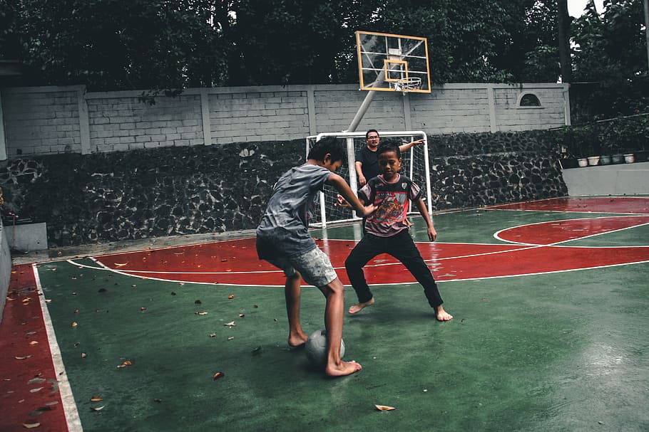 two boys playing tiger football, human, person, footwear, shoe, HD wallpaper