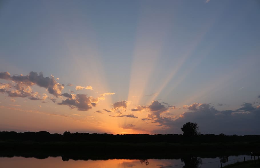 sunset, mood, sky, sunbeam, abendstimmung, afterglow, evening sky HD wallpaper