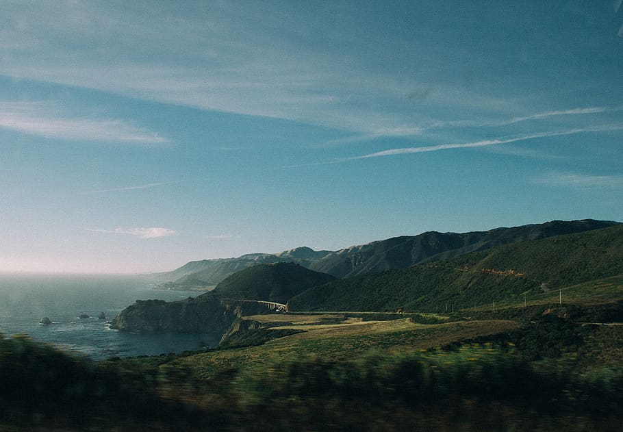green grass landscape, nature, outdoors, plateau, usa, big sur HD wallpaper
