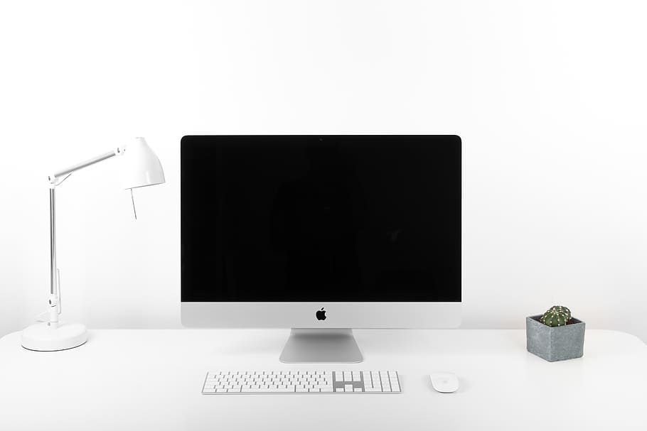 silver iMac, technology, computer, computer monitor, white background, HD wallpaper