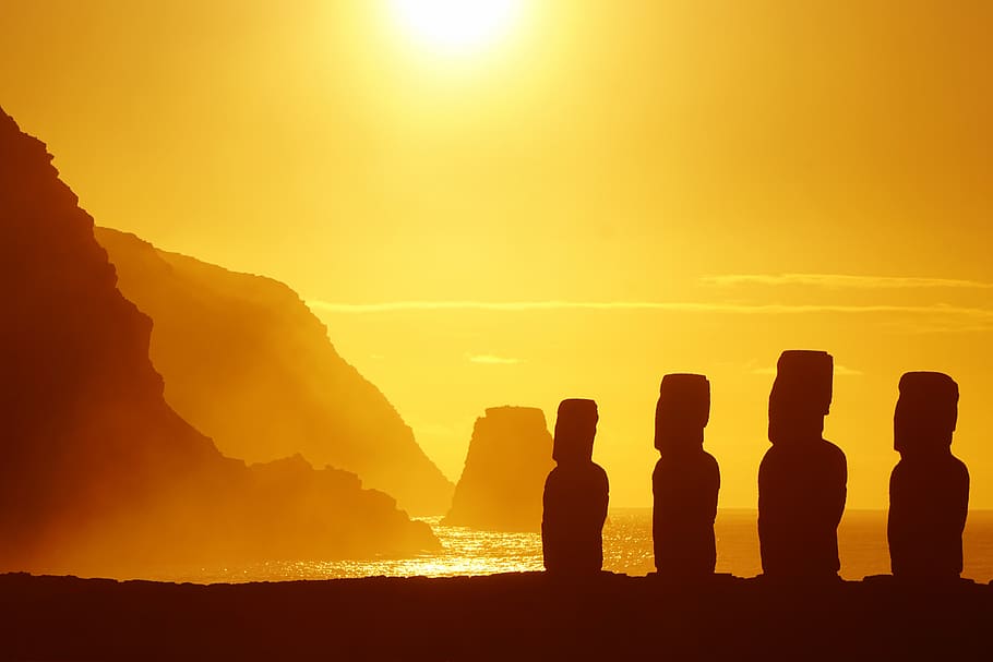 easter island, rapa nui, sculpture, travel, moai, mohai, figure, HD wallpaper