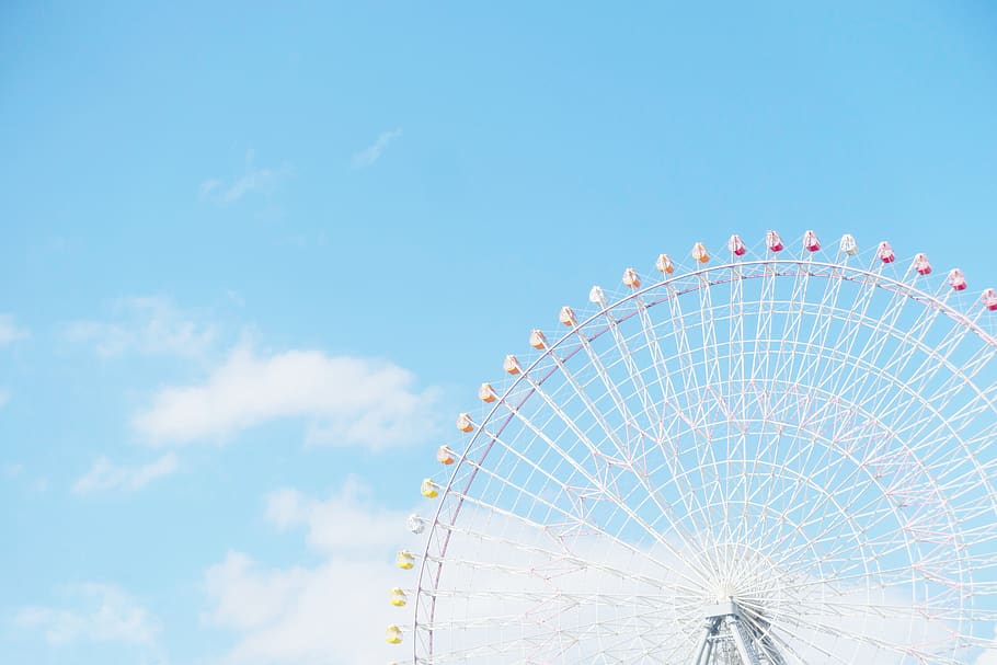 white ferriswheel photography, ferris wheel, amusement park, tempozan giant ferris wheel, HD wallpaper