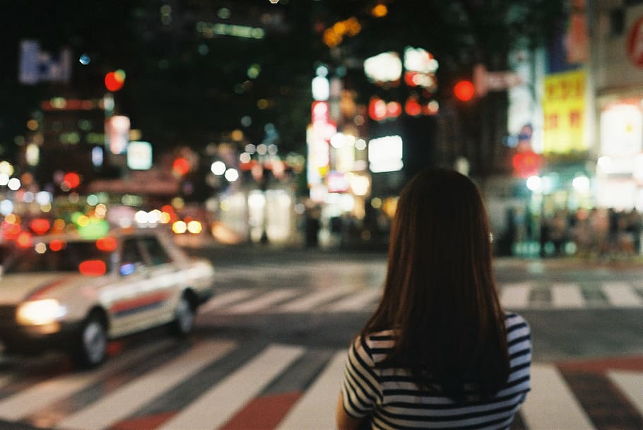 japan, shibuya-ku, shibuya crossing, lights, traffic, human, HD wallpaper