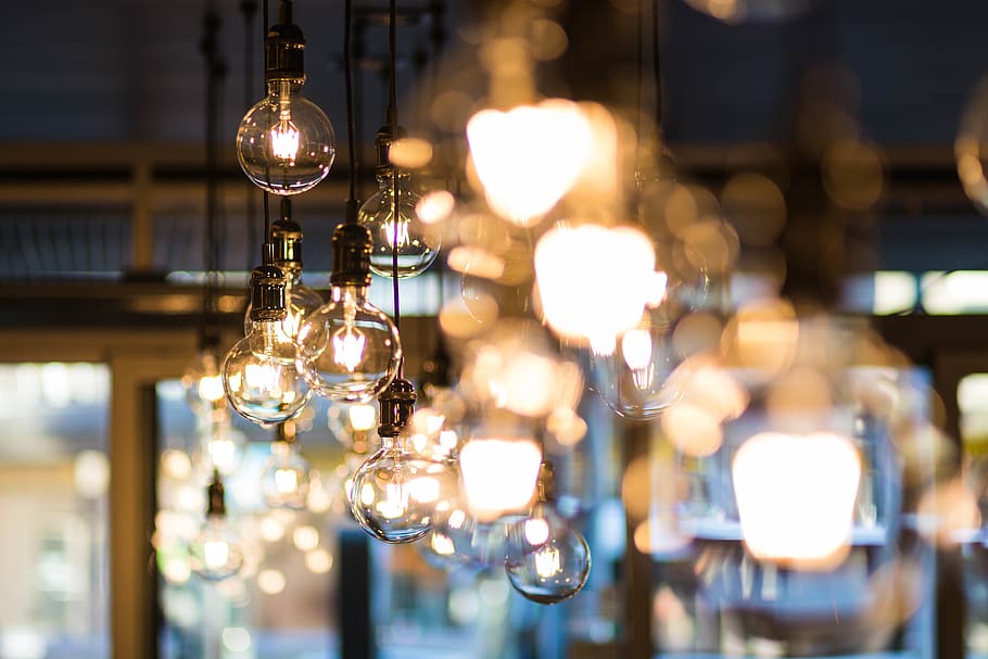 Shallow Focus Photograph of Pendant Lamp, bar, blur, bulb, city HD wallpaper