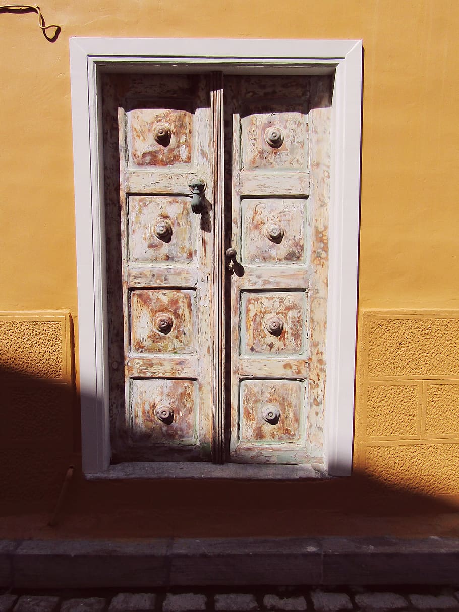 syros, greece, trip, old, orange, door, architecture, yellow, HD wallpaper
